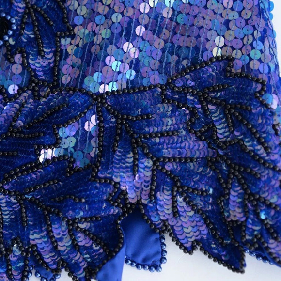 Vintage Lord & Taylor Purple 100% Silk Deadstock Sequins Short Sleeve Blouse M - Picture 8 of 15